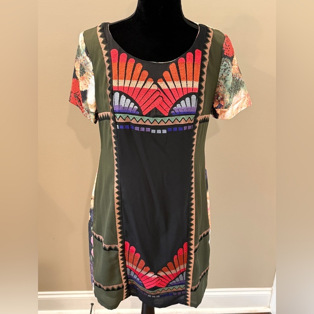 Women’s Anthropologie RANNA GILL Fanned Vingette Shift Mini Dress- Size 10 - Picture 4 of 8